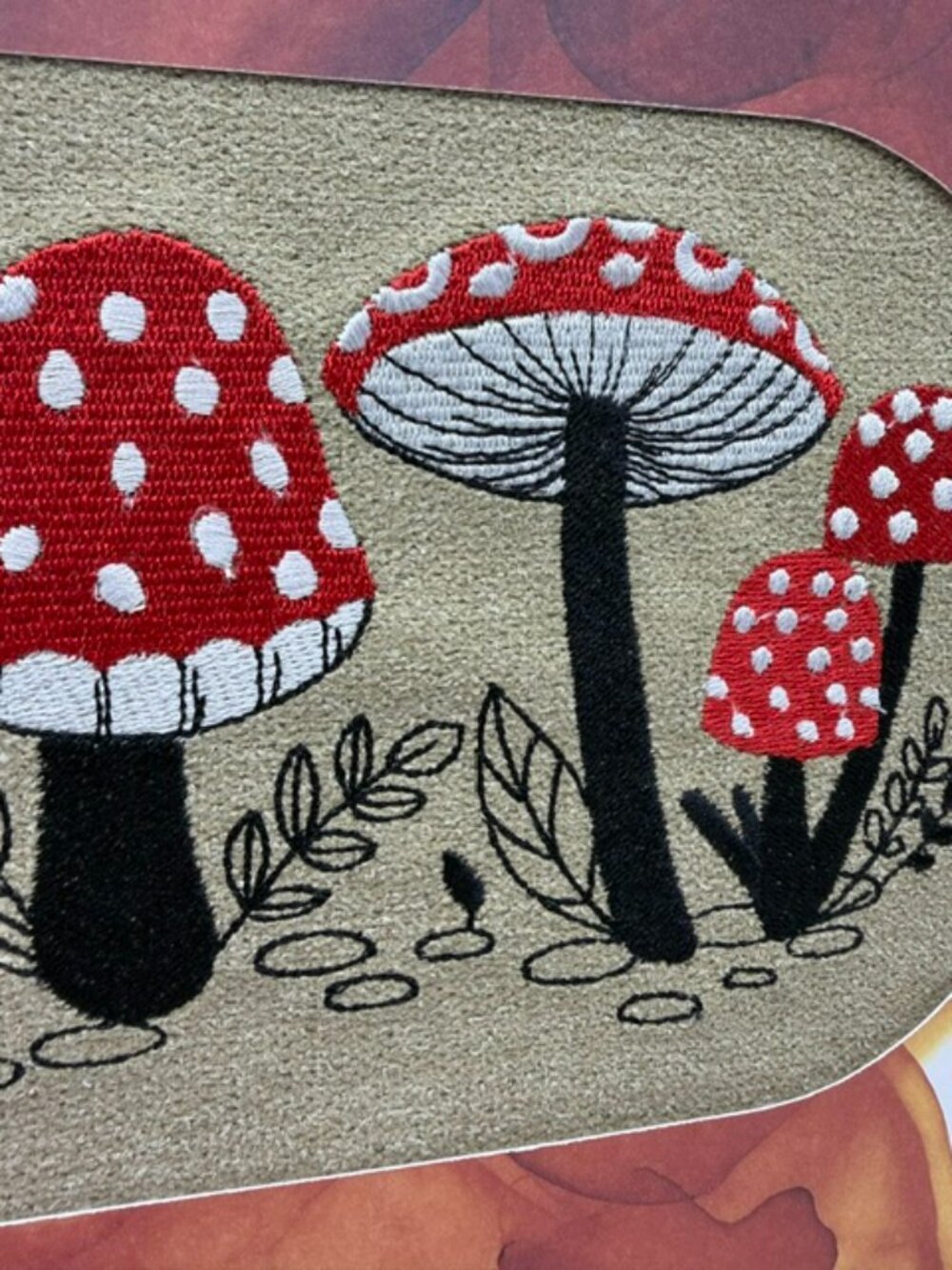 Homemade Red Mushroom Embroidery Art - Picture 5 of 7